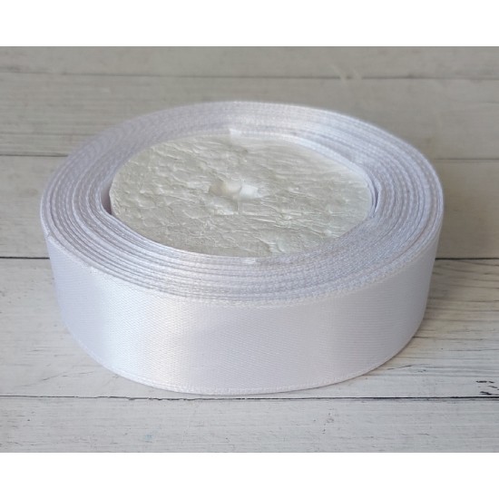 ОПТ Ленты атласные однотонные 2,5 см*25 ярдов цв. белый, цена за катушку